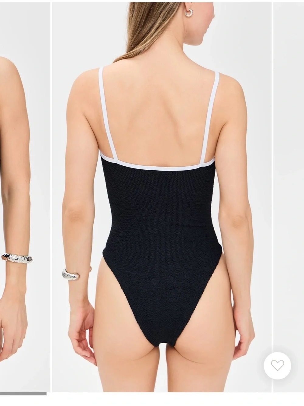 Hunza G Black Textured One-Piece Swimsuit with White Trim - Picture 2 of 7